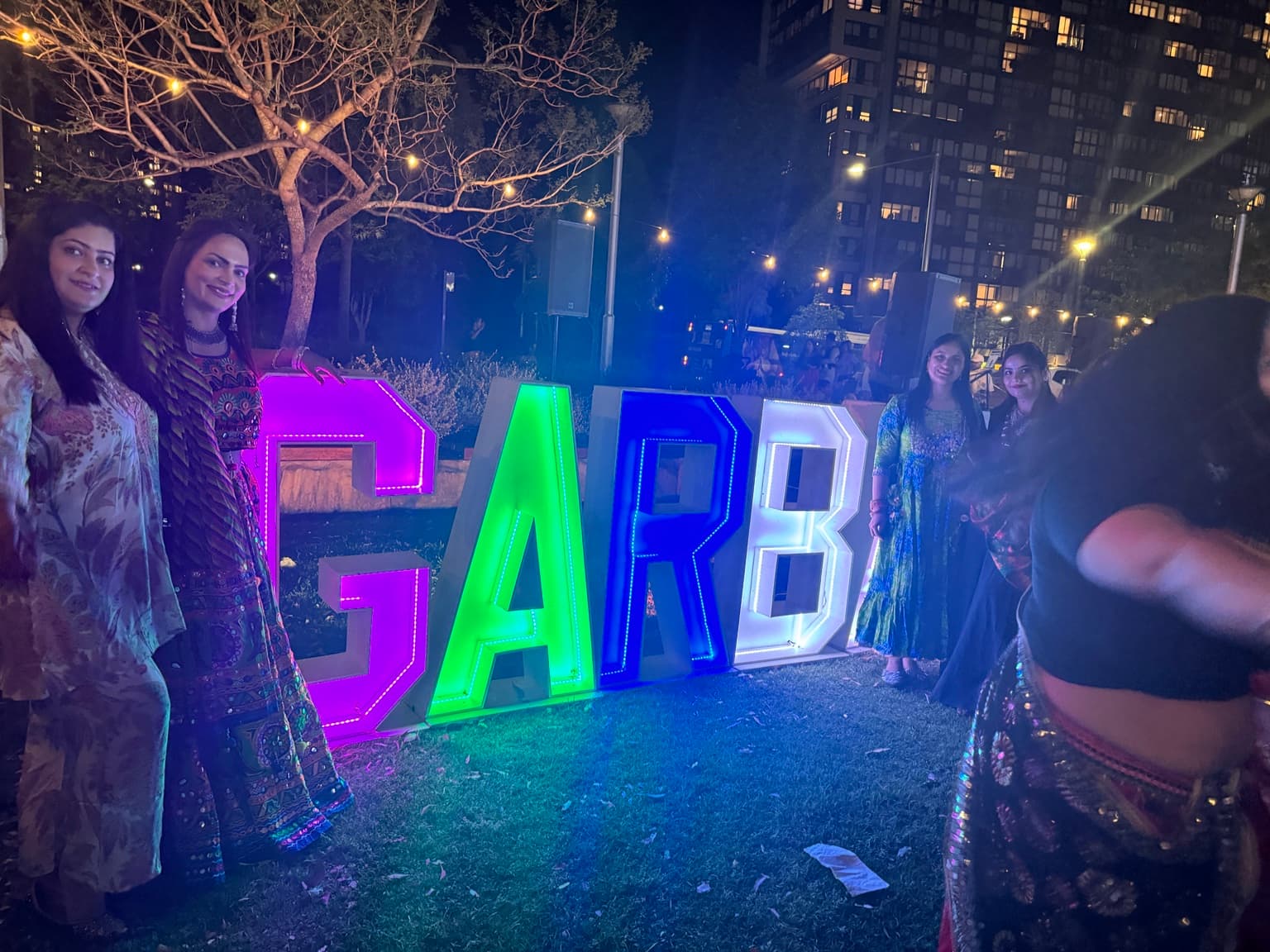 Community enjoying last year’s Garba at night