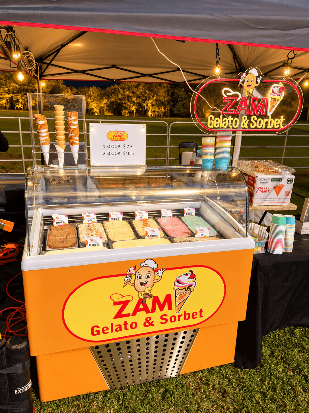 Gelato and sorbet stall at the Garba celebration
